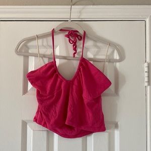 Aritzia Wilfred ribbed halter top in hot pink